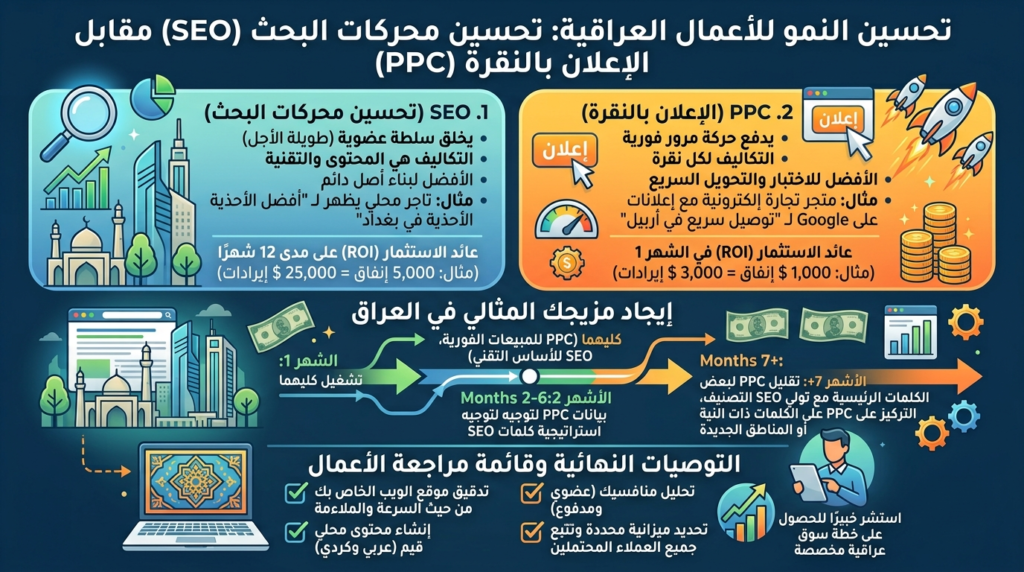 السيو مقابل الاعلانات المدفوعة: أيهما تختار الشركات العراقية أولاً؟
