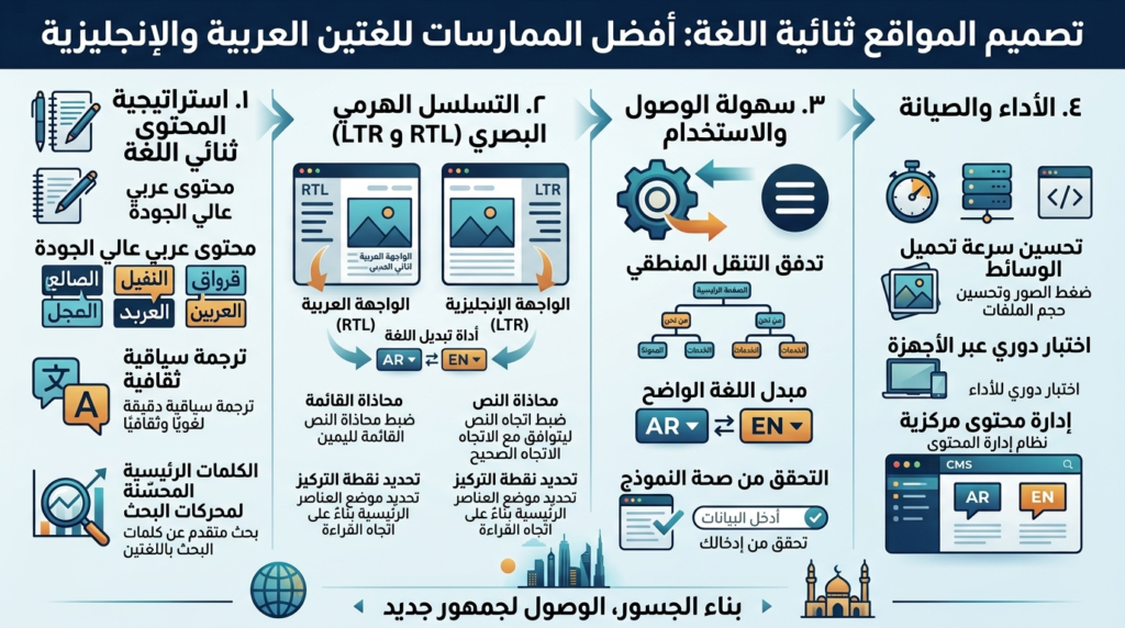 تصميم موقع ثنائي اللغة: أفضل ممارسات العربية والإنجليزية