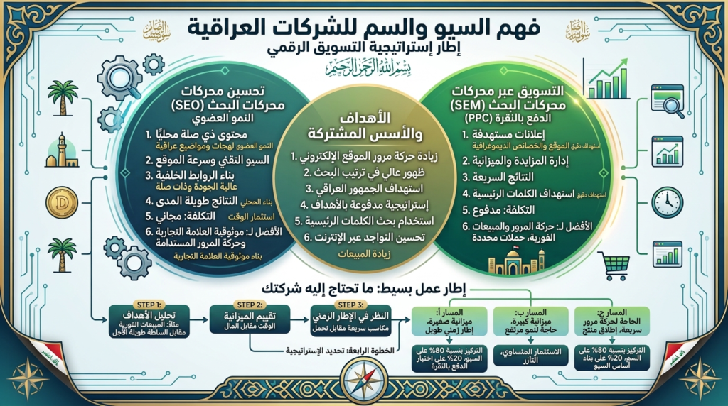 تسويق السيو مقابل تحسين السيو: فهم الفرق للشركات العراقية