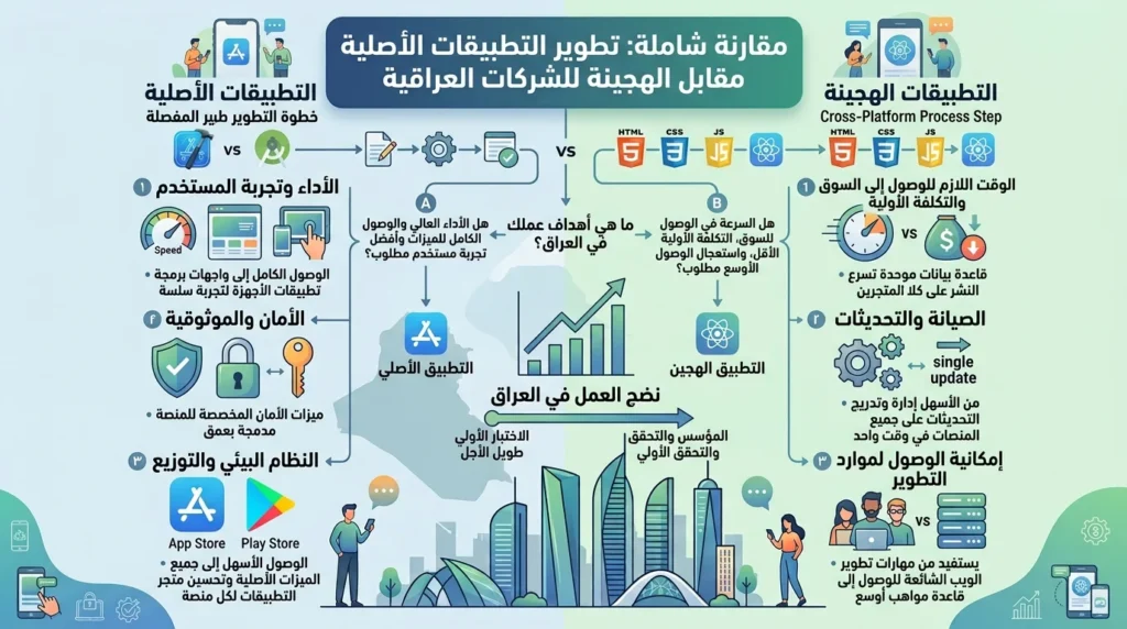 طبيقات أصيلة مقابل هجينة: أيهما مناسب للشركات العراقية؟