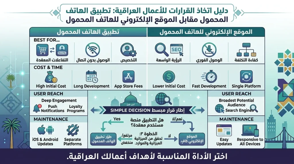 تطبيق جوال أم موقع للجوال: أيهما يحتاجه نشاطك التجاري العراقي؟