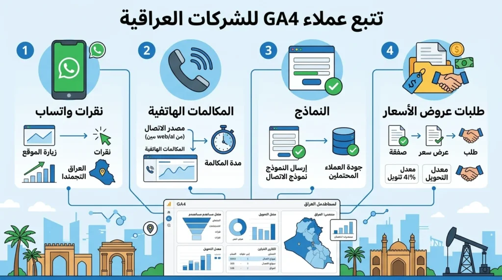 جوجل أناليتكس 4 للشركات العراقية: تتبع الواتساب والاتصال